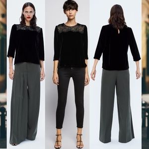 ZARA New Contrasting Lace Velvet Top  S; XL